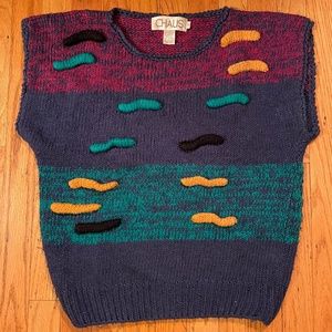 Vintage 1980's knit vest with embroidered accents